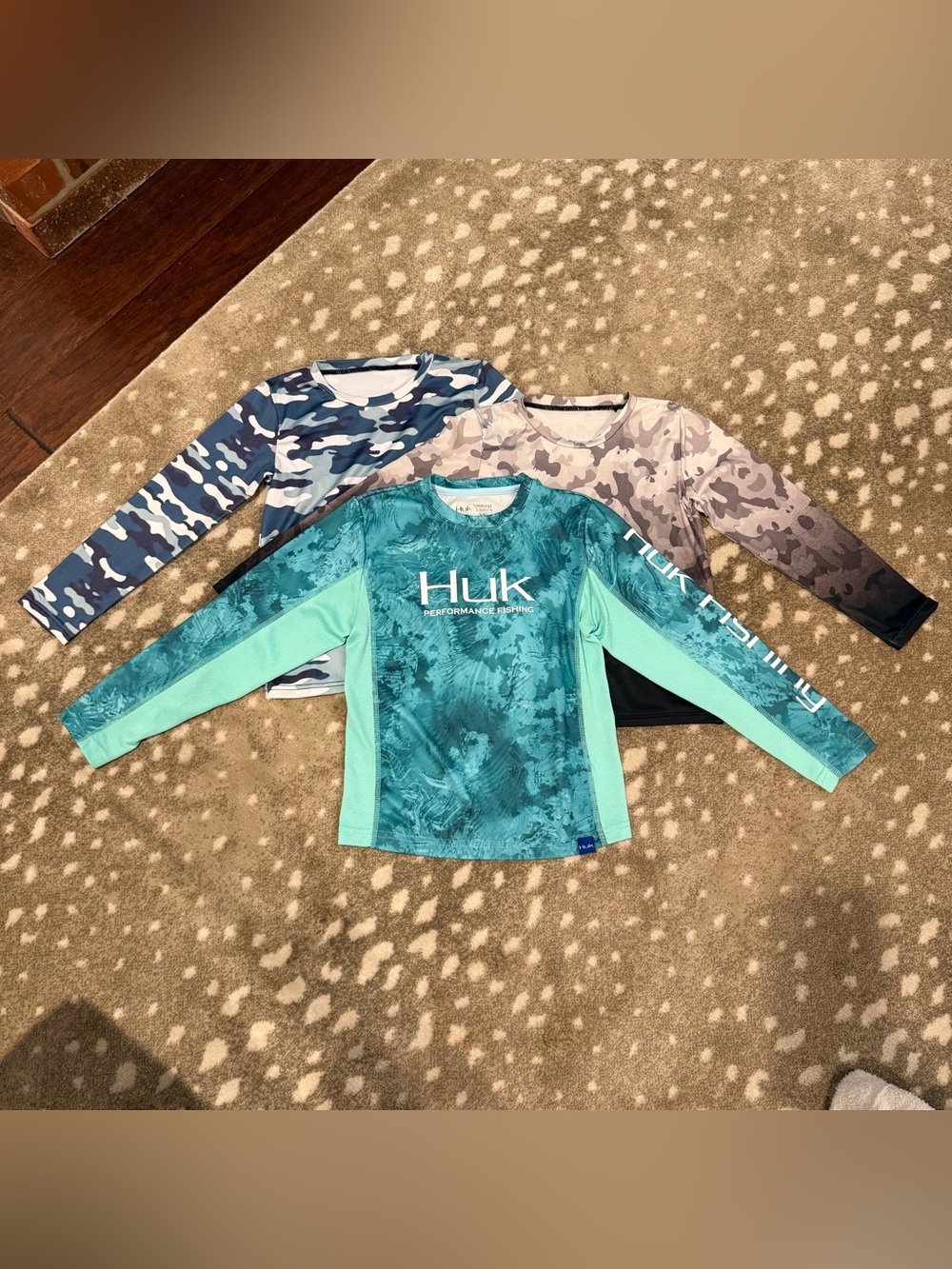 Bundle (3) Kids' Long- Sleeve Performance Rash Guards/Top, Huk Fishing. Size 7/8
